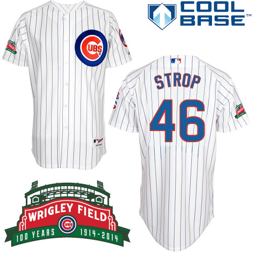 Pedro Strop #46 Youth Baseball Jersey-Chicago Cubs Authentic Wrigley Field 100th Anniversary White MLB Jersey